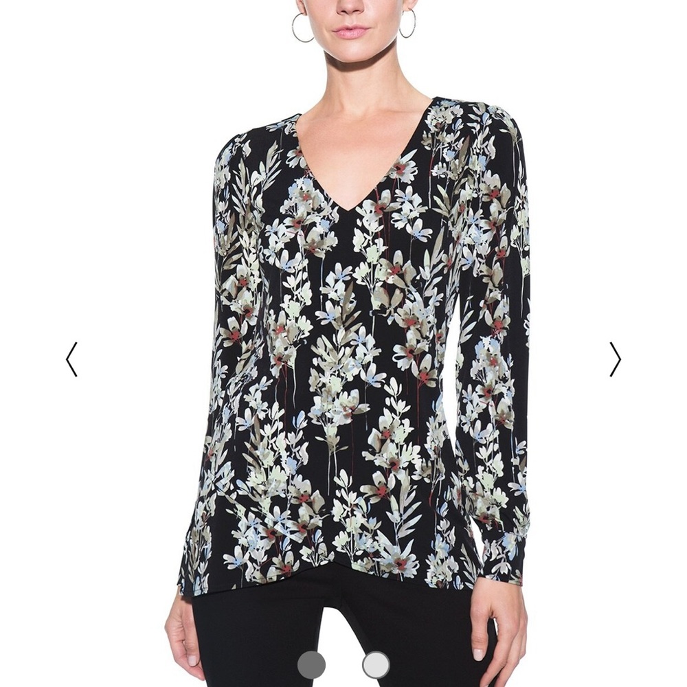 WHBM Black Floral Long Sleeve Blouse